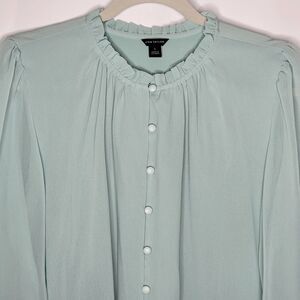 Ann Taylor Blouse Top Small Mint Green Button Front Sheer Sleeve Classic Office